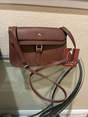 Veloci brown vegan leather gold hardware crossbody